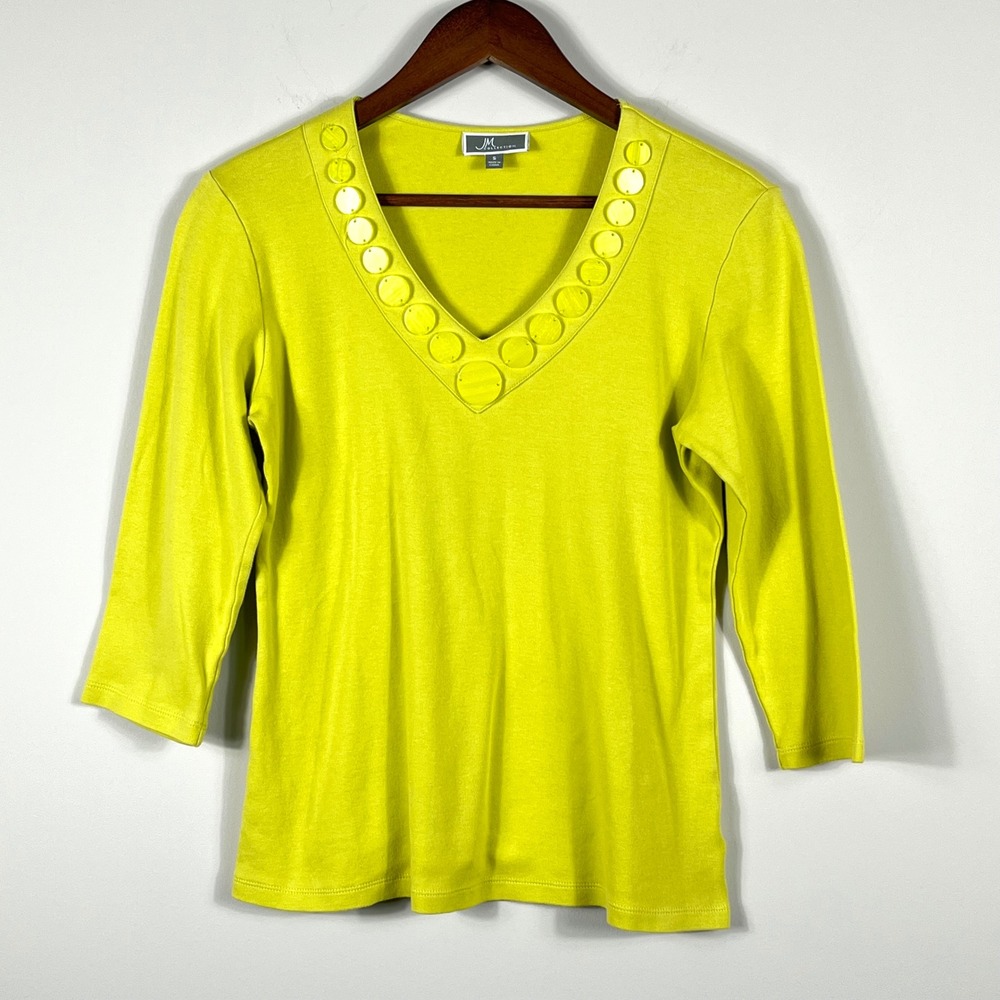 JM Collection Women's V-Neck Top 3/4 Sleeve Paillette Embellished Small
